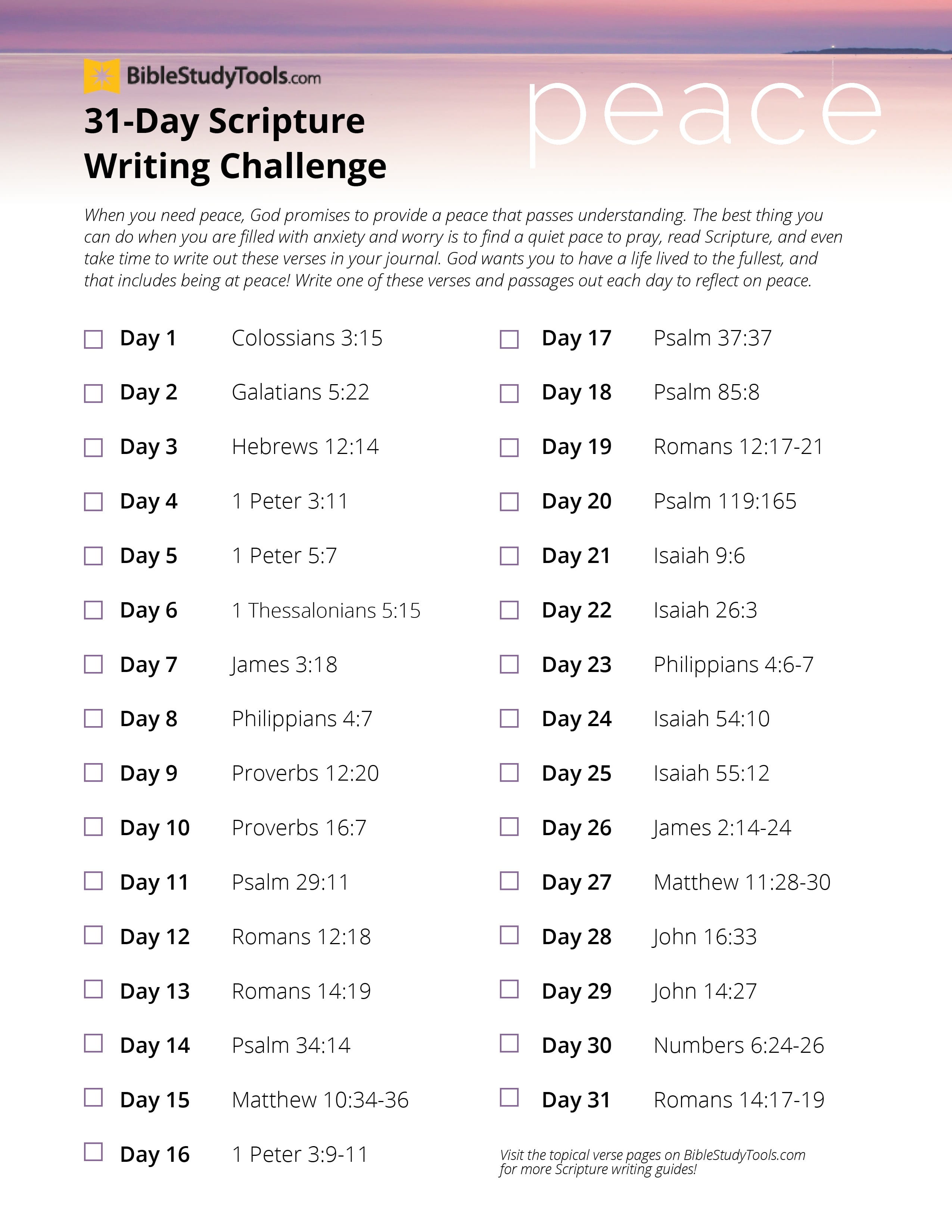 Finding Peace: 31-Day Scripture Writing Challenge - Inside BST