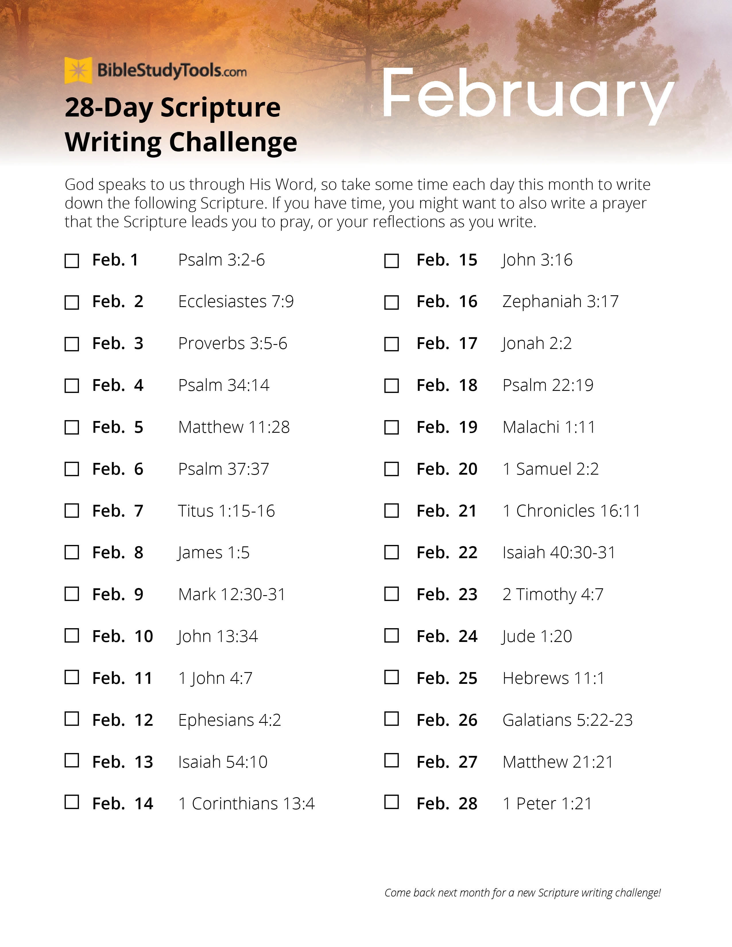 February's 28-Day Scripture Writing Challenge - Inside BST