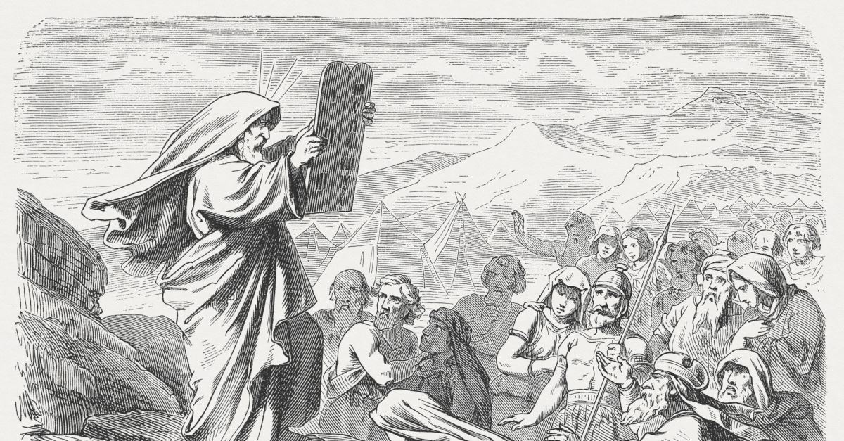 moses and the ten commandments black and white