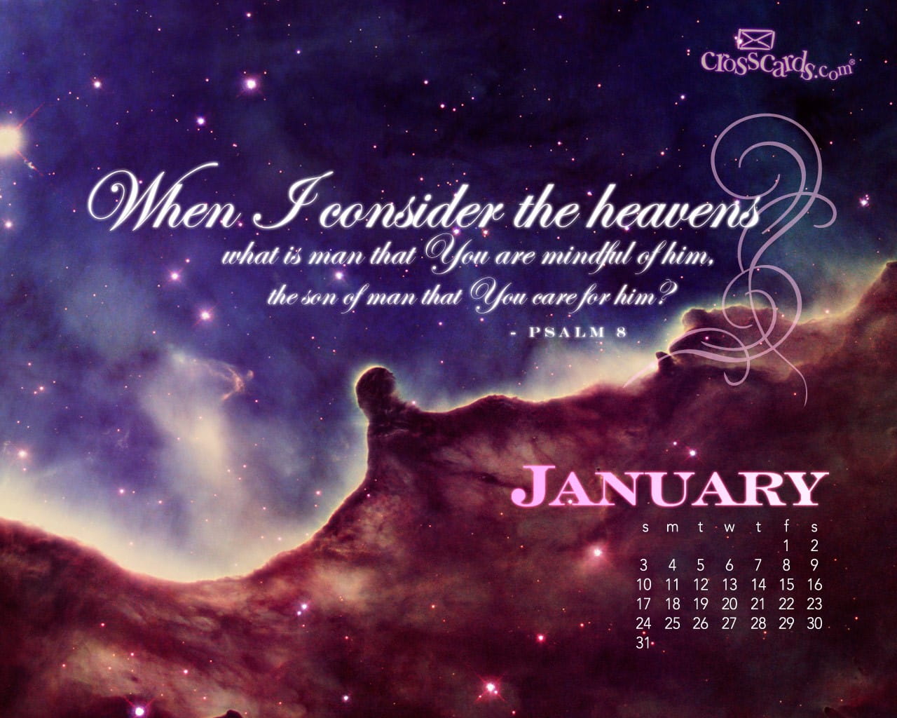 Heavens January 2010 Desktop Calendar- Free January Wallpaper