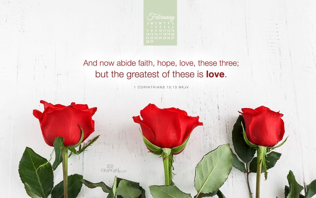 February 2016 - Faith Hope Love Desktop Calendar- Free February Wallpaper