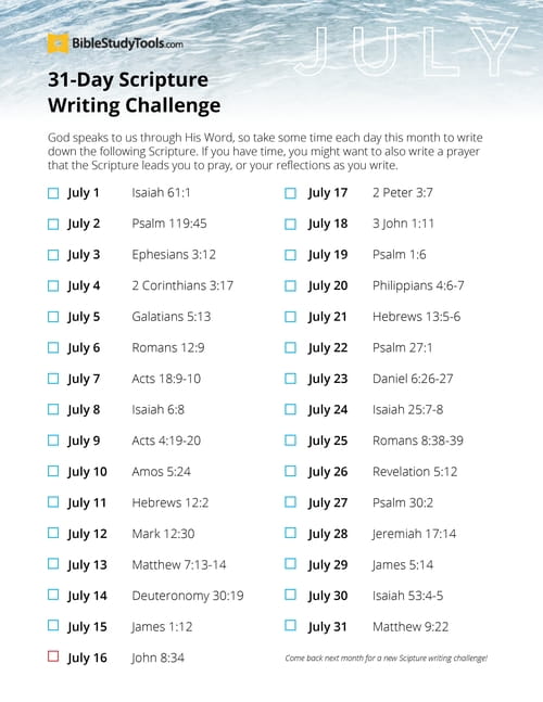 July Scripture Writing Guide Printable Download Free