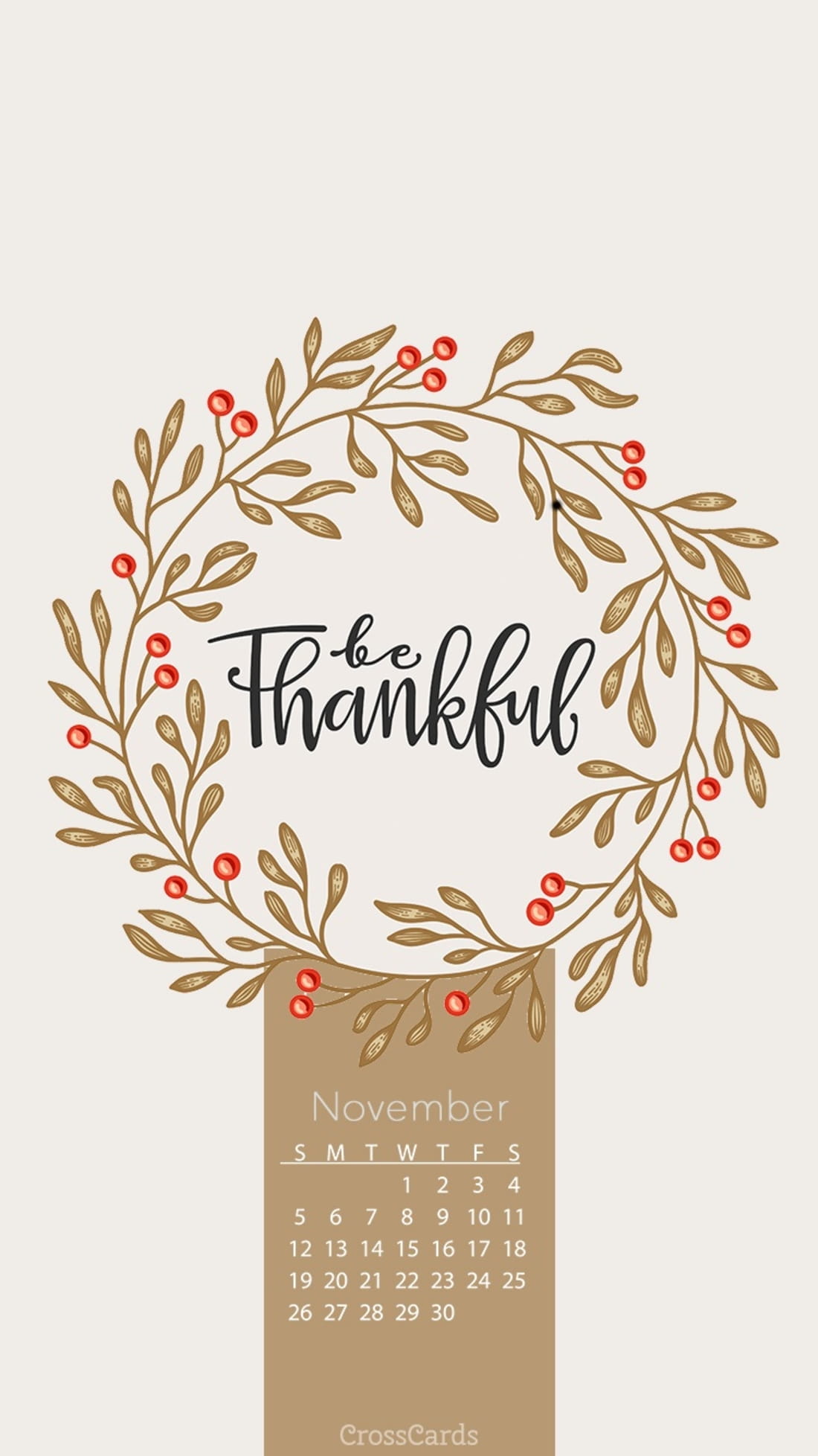 November 2017 - Be Thankful mobile phone wallpaper