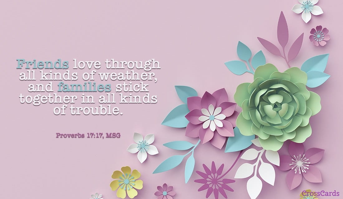 Proverbs 17:17, MSG ecard, online card