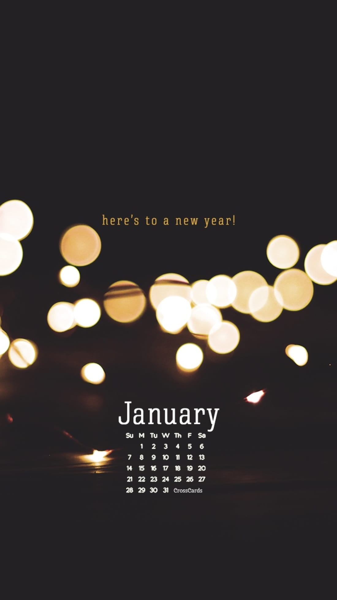 January 2018 - Here's to a New Year mobile phone wallpaper