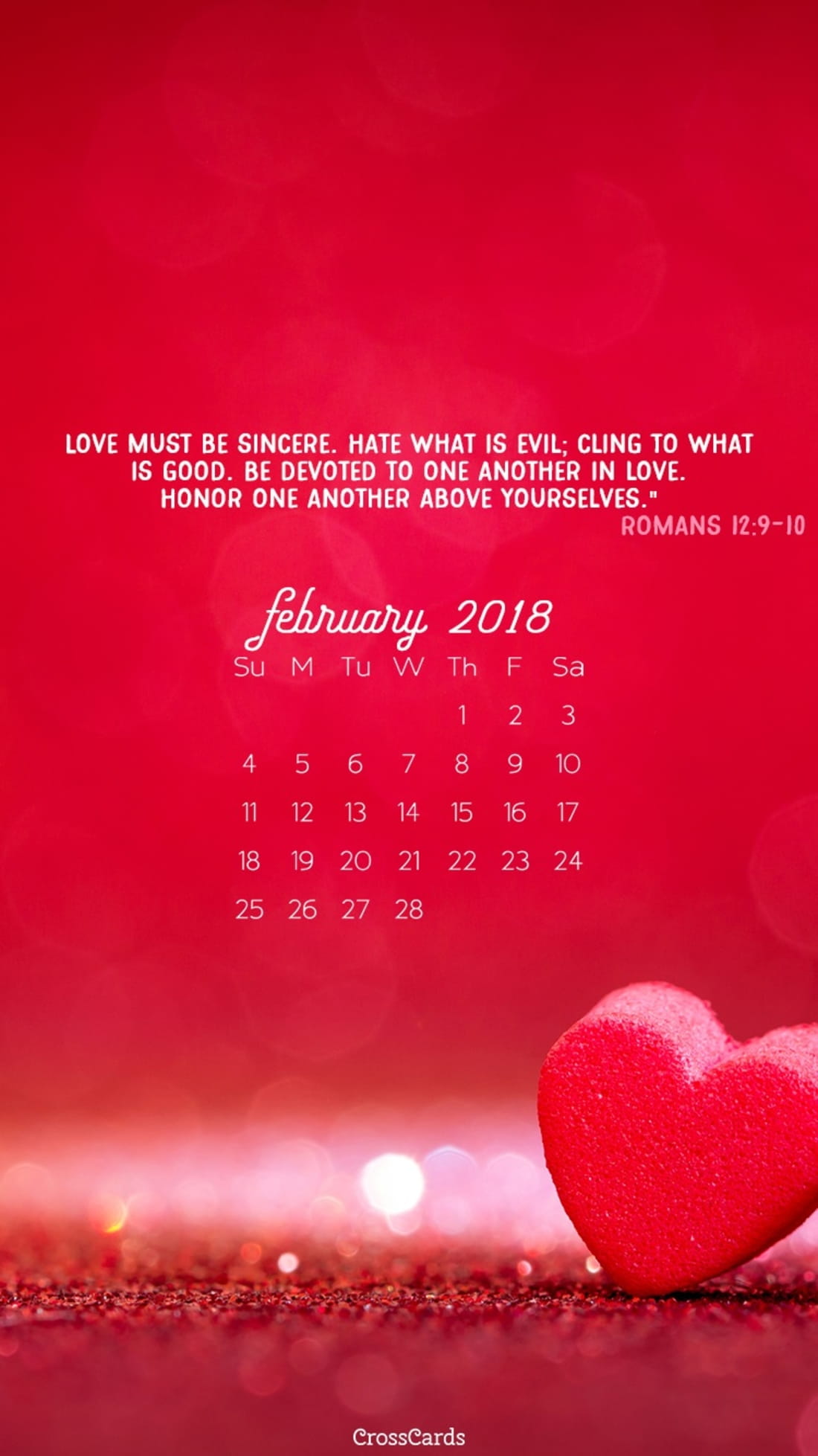 February 2018 - Romans 12:9-10 mobile phone wallpaper