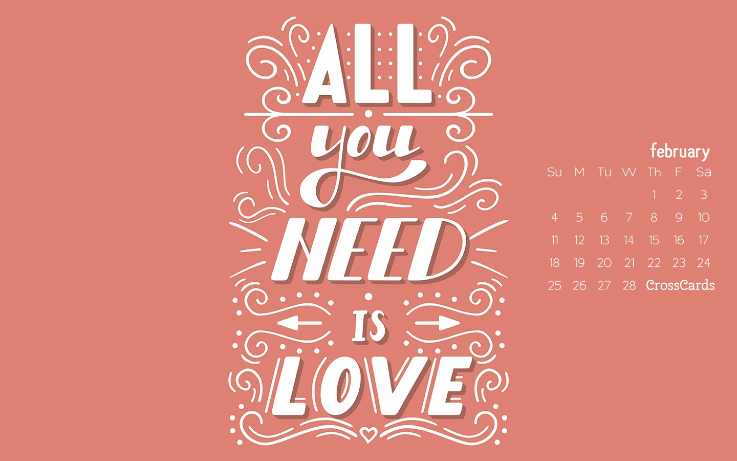 February 2017 - Love is all you need Desktop Calendar- Free February  Wallpaper