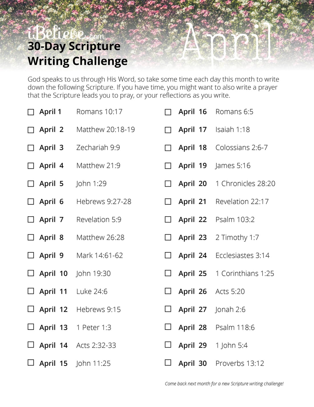 April 30 Day Scripture Writing Challenge
