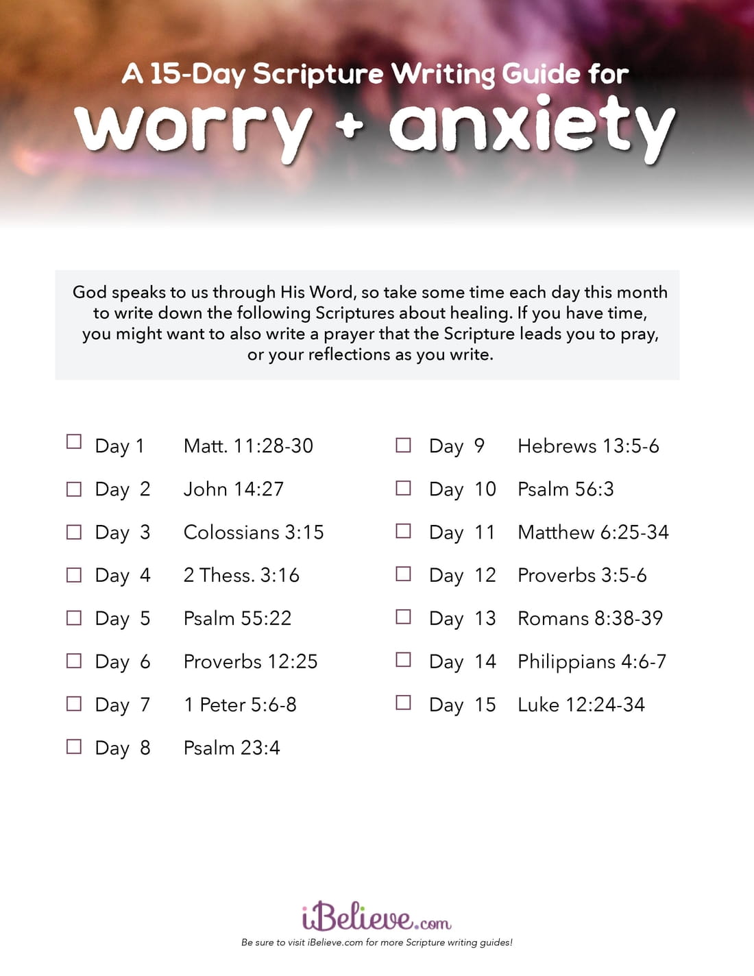 A 15-Day Scripture Writing Guide for Worry and Anxiety