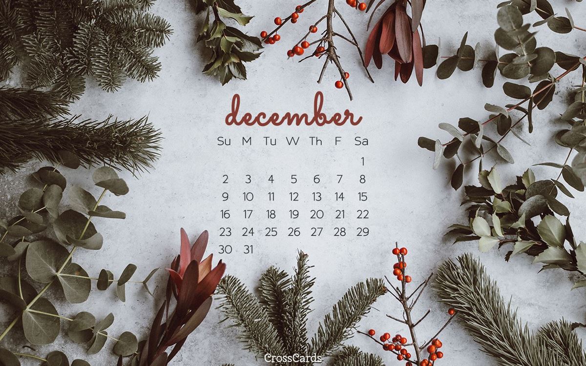 December 2018 - Greenery Desktop Calendar- Free December Wallpaper