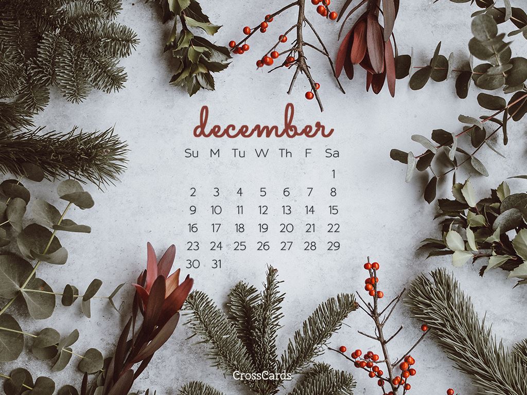 December 2018 - Greenery Desktop Calendar- Free December Wallpaper