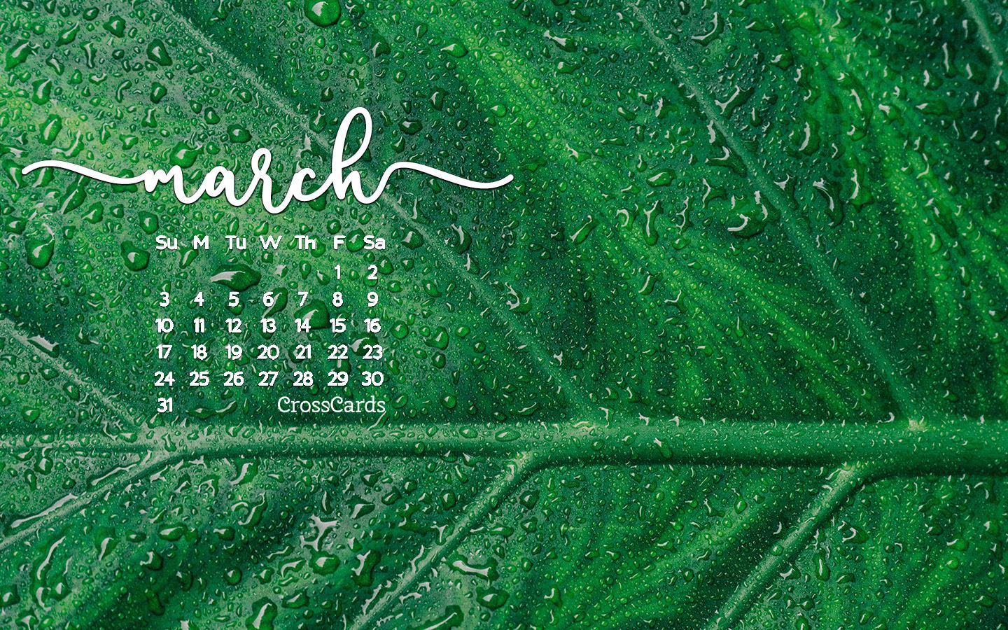 March 2019 - Green Desktop Calendar- Free March Wallpaper