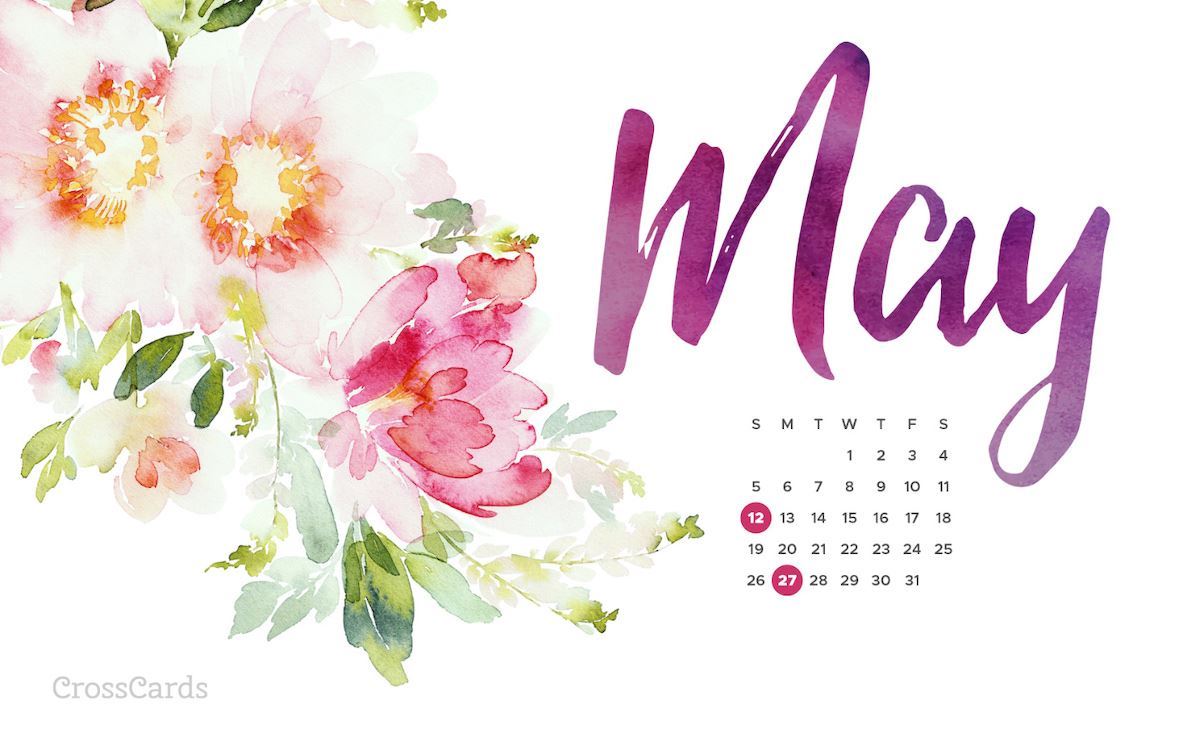 May 2019 - Watercolor Flowers mobile phone wallpaper