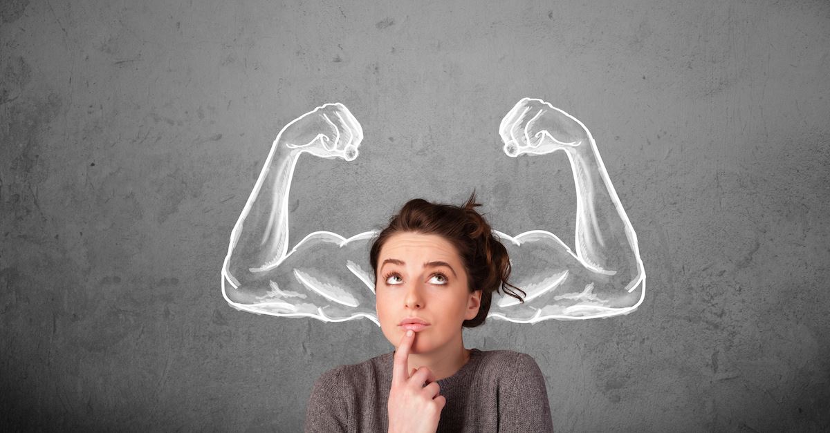 woman with strong arms design above her head