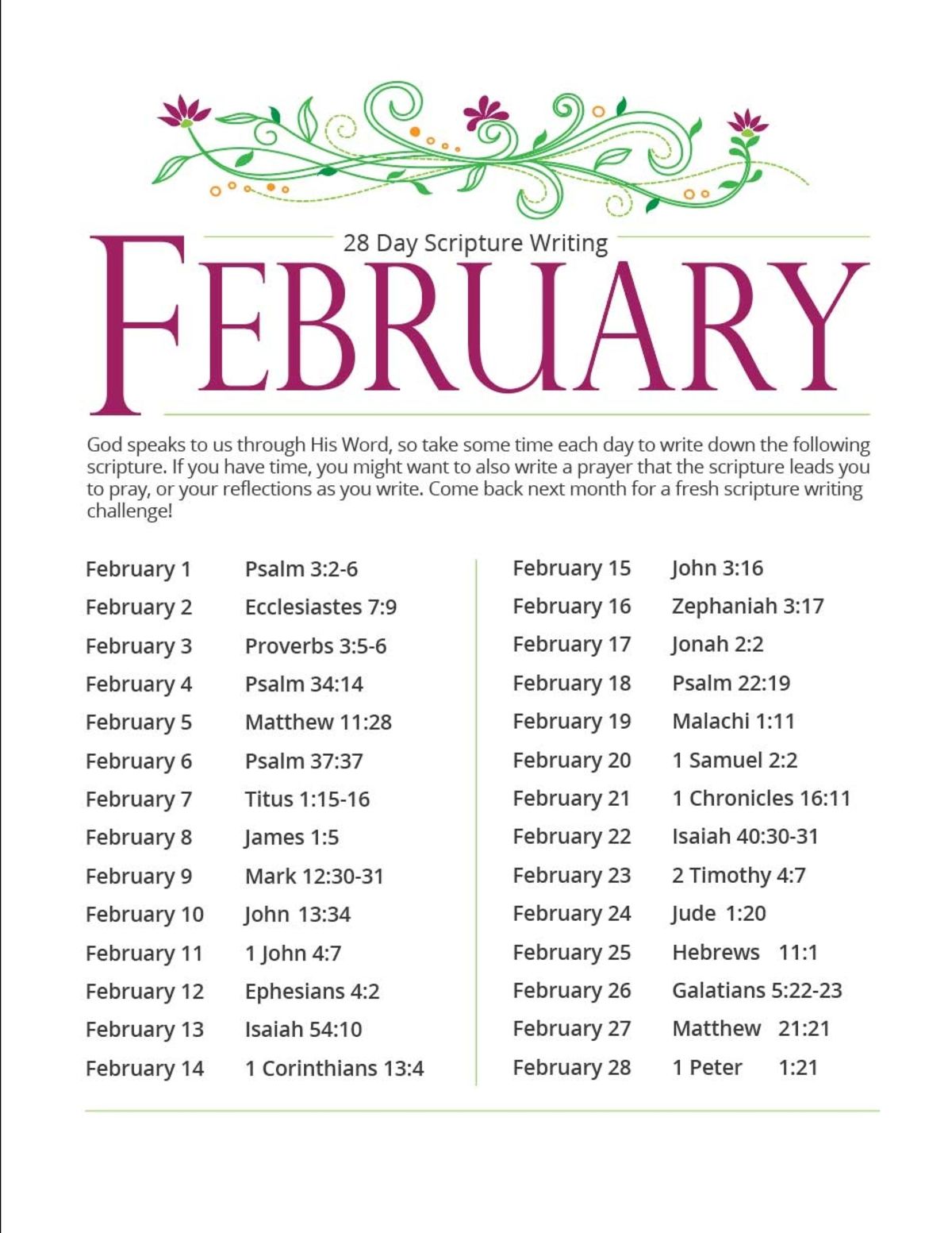February Scripture Writing Plan Download Free Printable!