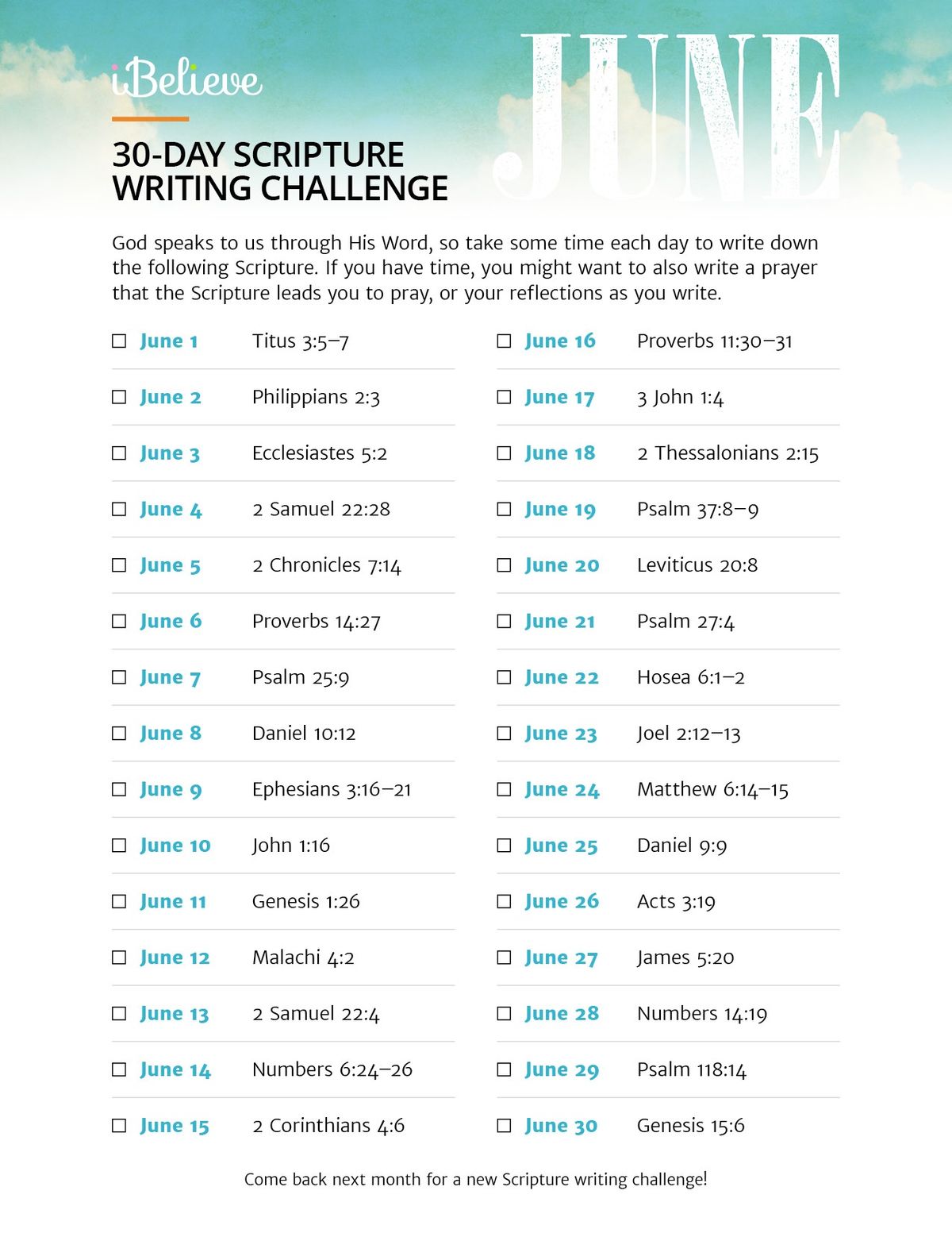 June Scripture Writing Guide - Download Free Printable!