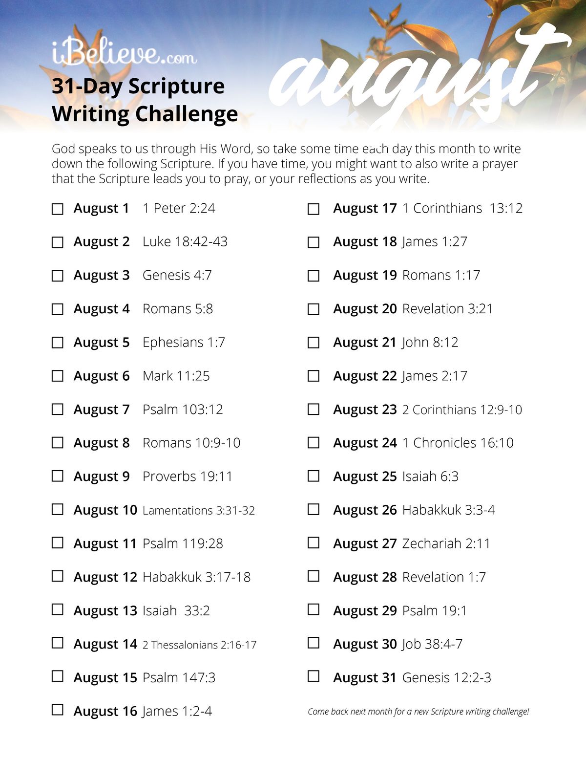 August Scripture Writing Guide - Download Free Printable!