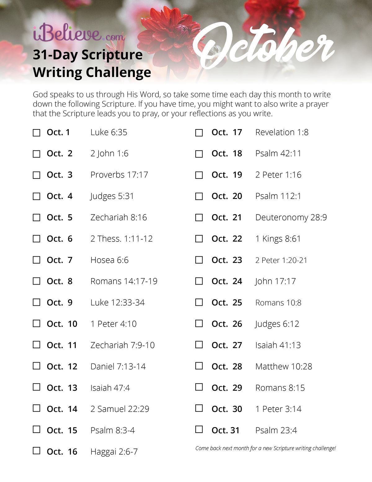 October Scripture Writing Guide - Download Free Printable! | iBelieve.com