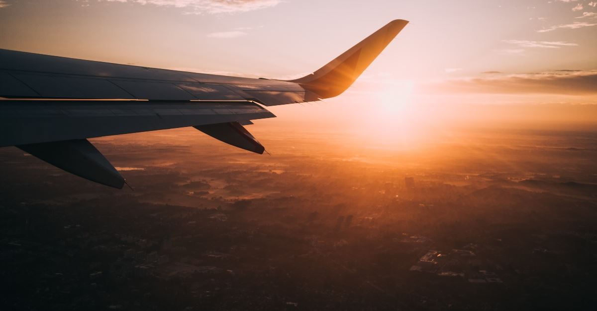 sunrise view outside airplane window