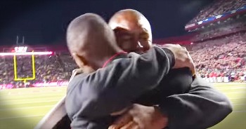 This father thought he was at the game to honor his son, a Marine serving overseas. But when the brought everyone’s attention to the endzone, this father saw something that completely broke him down. WOW