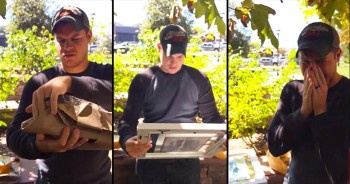 This man has a real good reason to be bawling like this! And it’s got my heart exploding with love! When he reads the poem his wife has printed on the back of this artwork, you'll see 1 wonderful reaction! Congratulations!