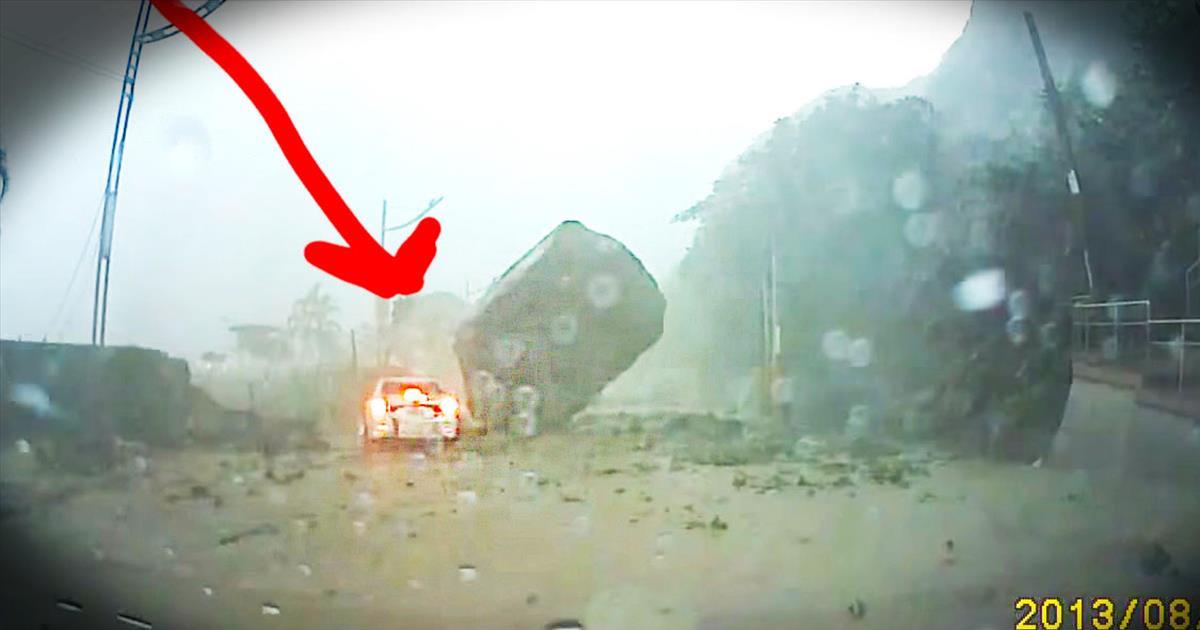 A Giant Boulder Nearly Crushes Car In Mudslide Inspirational Videos
