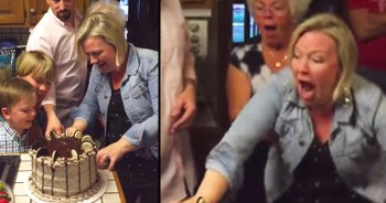 This mother is expecting baby number 7. After having 6 boys, she was positive this next one would also be team blue. So imagine her complete surprise when the gender reveal cake showed that her newest addition would be a bouncing baby girl! This is one reaction that’s going down in the history books!