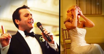 When Michael McGuirk finally got to marry the girl of his dreams, he knew he wanted to make it extra special. And this beautiful serenade couldn’t be more perfect. Just look at his bride’s shocked reaction when he starts belting out ‘I’m Your Man.’ Swoon!