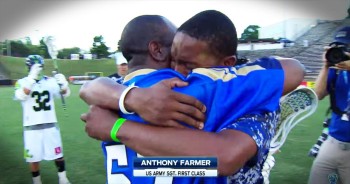 Anthony thought he was brought on the field to see one of his favorite stars. But under the mask was his Soldier dad home to surprise his family. It took this stunned son a second to even realize it was his dad, but when he did his reaction was beautiful. God bless this family!