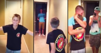 This loving big brother and Marine had been away for 6 months and knew his baby brother was missing him something terrible. So he organized the sweetest homecoming surprise you may ever see. When that door opened and he stepped out I wasn't the only one who started sobbing! God bless this hero and his precious family! 
