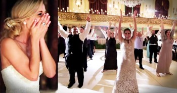 Cara and John just got married and at their reception it was time for the toasts. But instead of the usual wedding toast their friends and family decided to surprise the bride and groom with this adorable flash mob. Who else couldn't stop smiling!?!