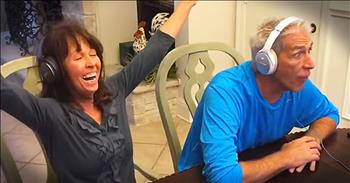 They put headphones on their mom and dad and blasted the music. Then they said 'read our lips' and this hilarious game turned into the sweetest baby announcement! Their reactions are priceless. 