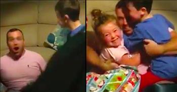 These precious kids hadn't seen their Navy daddy in over 3 months. So when they saw a giant present in the living room and unwrapped it to find their dad their faces will warm your heart! Merry Christmas to this wonderful family!