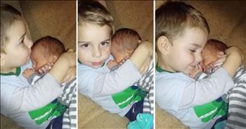 Big brother Waylon loves his sweet little brother Wallace. And watching these sweet cuddles are enough to warm your heart all week! This cute little boy is one really good big brother.