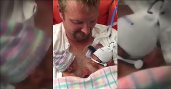 Twins Kristian and Kristiana were born at just 29 weeks. And as they lay on Daddy’s chest, these tiny babies share a beautiful moment. This sweet bond is enough to warm even the coldest of hearts! 