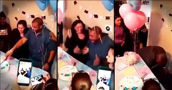 This couple has been blessed with 4 beautiful girls and now it's time to discover the gender of baby #5. Just wait until Daddy slices into this creative cake and sees the color blue! AWW!