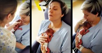 This sweet baby boy was born 10 weeks premature and after days apart his mom finally got to hold him! And these first touches will touch your heart!