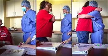 His mother was attending an informational class on chemotherapy in preparation for her upcoming treatments. She had no idea that her Marine son, who she hadn't seen in 2 years, was about to give her an amazing surprise. Just watch when the 'doctor' takes off his mask!