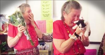 Ms. Andrews is a beloved teacher and when she shared with her class that she lost her cat their hearts broke for her. So they decided to surprise her with a big hug and two new kittens! And I'm crying with her over here.