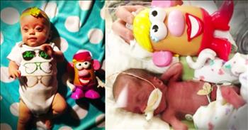 Kristin and Eric were trying to take it day by day when their twins arrived way too early. So to help keep up with the progress they started taking pictures of their girls with a Mr. Potato Head. And now they are helping other parents of preemies with a Mr.Potato Head and lots of hope!