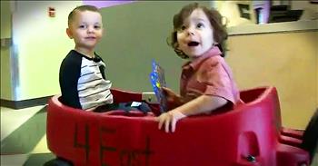3-year-old Aiden Kramer and 2-year-old Silas Rye are both battling a rare form of leukemia. But these 2 little boys created an instant bond that has raised hope and spirits with every hospital visit. What an incredible friendship!