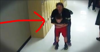 Gage Donner was walking down the hallway when he started to choke on a piece of candy. Thankfully, Betsy Berry, a science teacher at Hallsville Middle School, heard the noise out in the hallway and rushed to investigate. Betsy immediately leapt into action and performed the Heimlich maneuver and it was all caught on the surveillance camera. What an amazing woman!