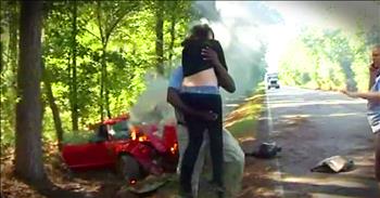 Patrick Perry, a news photographer, was on his was to cover a story when the vehicle in front of him lost control and slammed into a tree. The driver was a 21-year-old pregnant woman and Patrick immediately ran to pull her out of the burning vehicle. I'm so glad this hero was in the right place at the right time.