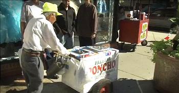 89-year-old Fidencio Sanchez works over 12 hours a day pushing an ice cream cart to support his family. Recently, his daughter passed away and left her 2 children in the care of Fidencio and his wife. Despite failing health, Fidencio continued to work each day until a Good Samaritan took notice. This act of kindness is truly incredible. 