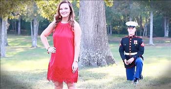 Noah, a Marine, was about to leave on a deployment overseas. Before he left, he gathered his family and girlfriend, Lauren, together to take some pictures. But the real reason was his surprise proposal for Lauren. And when she turns around to see him on one knee...this is so sweet. 