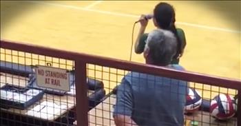 The whole crowd was waiting for The National Anthem to play at a Holmes High School volleyball game in San Antonio, Texas when the CD player broke. Volleyball player Maria Garcia stepped in and sang a beautiful a cappella rendition of our nation's anthem. So amazing!