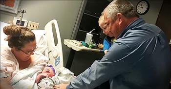This young woman just welcomed a baby girl into the world. And when Grandpa comes by the hospital to see the new infant, he's overcome with emotion at the baby's name, Mary Elisabeth. This was his own mother's name who passed away 34 years ago, before she was able to meet any of her grandchildren or great-grandchildren. What a beautiful way to remember this woman!