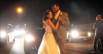 This Dayton couple just tied the knot but on the way to their reception, they got caught in a traffic jam. Over an hour later, they realized they may not make it, so they decided to have their first dance right in the middle of the freeway. With headlights as their background, this upbeat couple shared a beautiful moment as husband and wife. I bet they won't forget this dance!