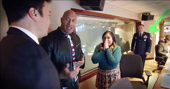 When Dwayne 'The Rock' Johnson heard that one of Jimmy Fallon's producers, Karina, had a husband away on duty for a year and a half he wanted to plan a big homecoming surprise. So with some help from the Army, they arranged for her husband to come home in time for Christmas. And when you see Karina's reaction you'll be crying too! What an incredible surprise!
