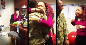 When this soldier got a chance to surprise his momma he jumped at a chance. So with some help from friends he convinced his momma that he couldn't come home yet, and then showed up at her work to surprise her! When you see this excited momma's reaction you just have to smile. When she started praising Jesus I had to clap! How wonderful is this!